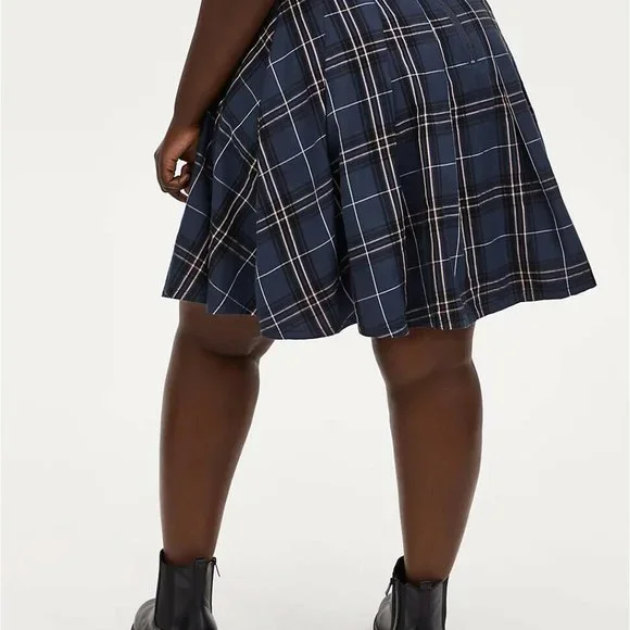 Torrid Navy Plaid Twill Pleated Mini Skirt Stretch Grunge Plus Size 2 2X H12881 - Picture 5 of 11